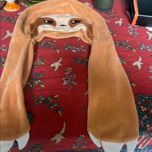 Plush Animal Sloth Hood Scarf with Claw Mitts - Light Brown